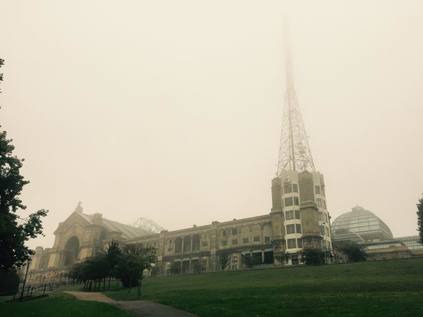 Alexandra Palace looms out of the mist